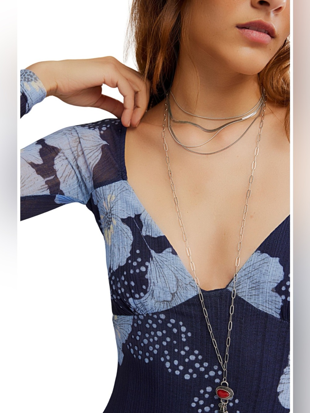 NEW Free People Calla Floral Long Sleeve Knit Midi Dress S - Picture 2 of 13